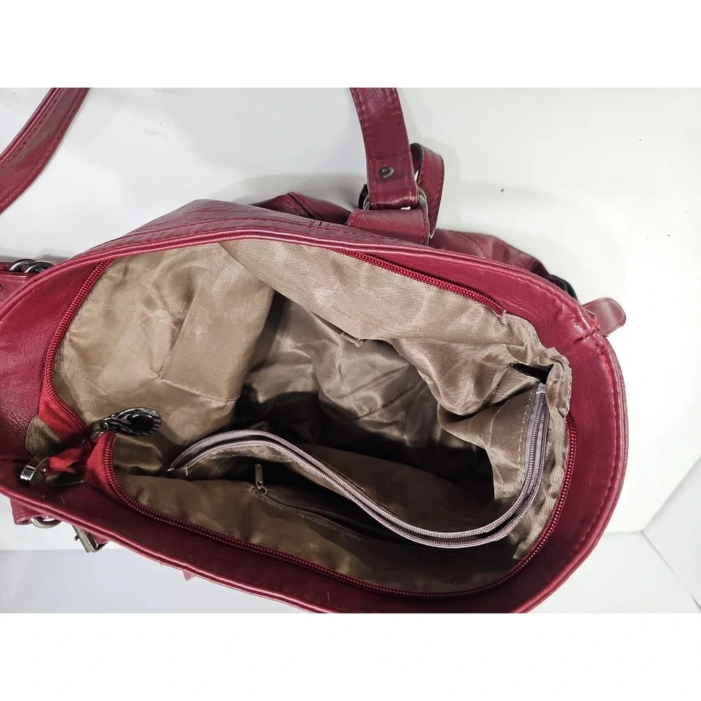 VTG B. Makowsky Genuine Soft Leather Shoulder Burgundy Satchel Handbag EUC